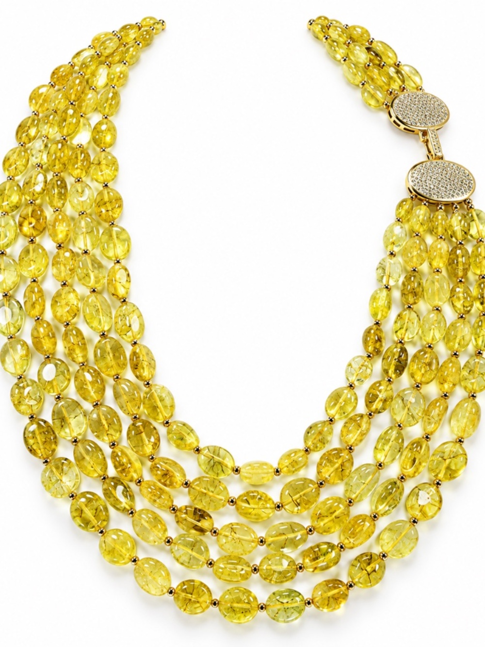 Natural Yellow Quartz Five-Strand Statement Necklace
